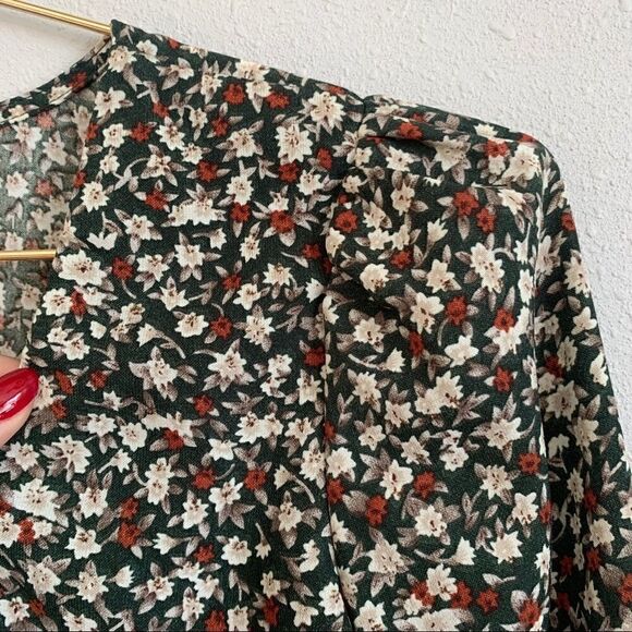 Morning Mist Green Floral Button Long Sleeve Dress - Picture 2 of 7